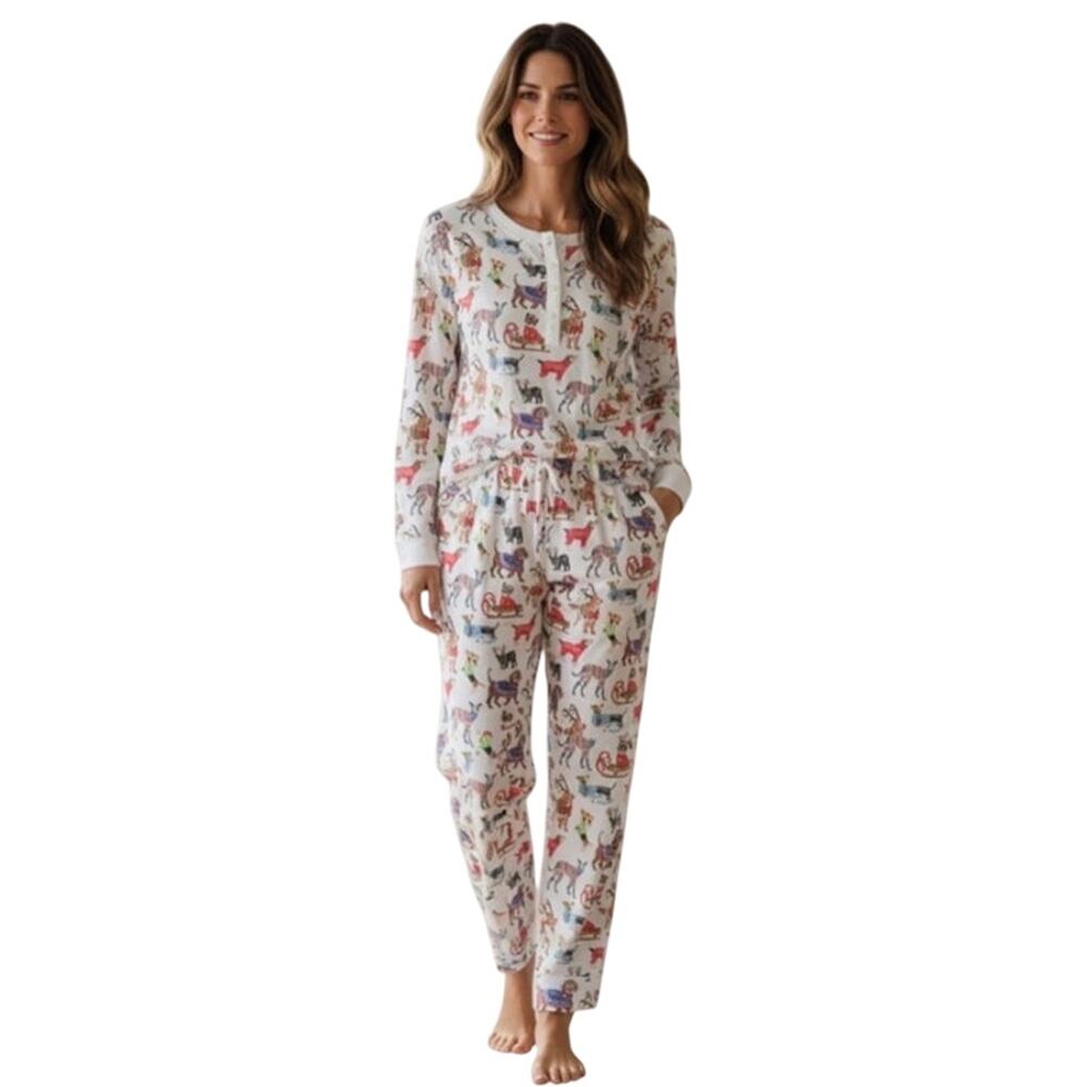 Hart+Land Holiday Pups Patterned Organic Pima Cotton Women’s Pajama Set Size M